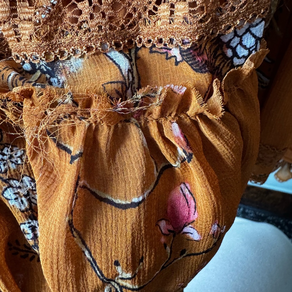 Free People | Cherry Blossom Tiered Mini Dress, Orange | Size Small - Picture 12 of 12